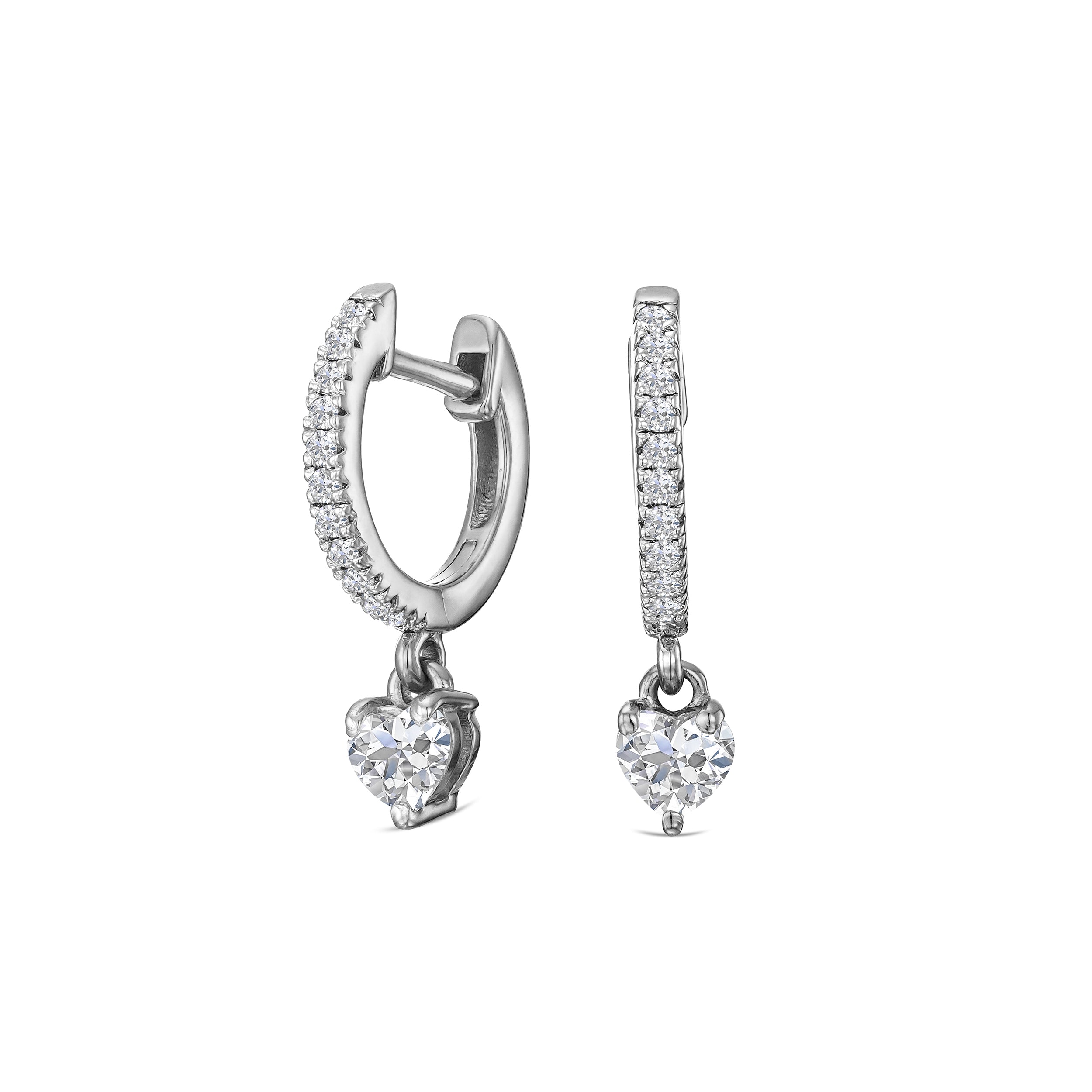 Stellato Heart Drop Hoop Earrings Lab Diamond 0.50ct in 925 Silver
